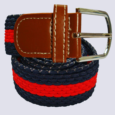 Bassin and Brown Horizontal Stripe Woven Elasticated Belt - Red and Navy