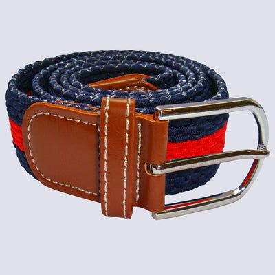 Bassin and Brown Horizontal Stripe Woven Elasticated Belt - Red and Navy