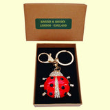 Bassin and Brown Ladybird Crystal Keyring - Red and Gold
