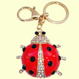 Bassin and Brown Ladybird Crystal Keyring - Red and Gold