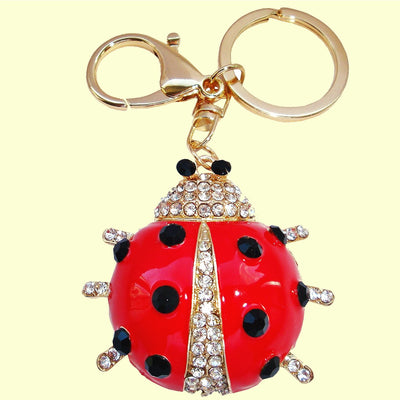 Bassin and Brown Ladybird Crystal Keyring - Red and Gold