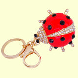 Bassin and Brown Ladybird Crystal Keyring - Red and Gold