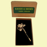 Bassin and Brown Lotus Flower Lapel Pin  - Vintage Bronze