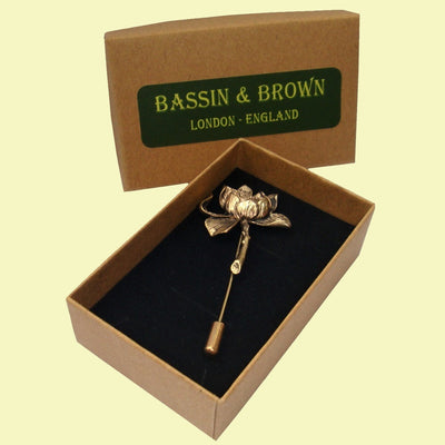 Bassin and Brown Lotus Flower Lapel Pin  - Vintage Bronze