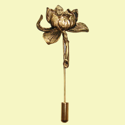 Bassin and Brown Lotus Flower Lapel Pin  - Vintage Bronze