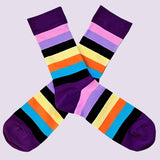 Bassin and Brown Multi Coloured Stripe Socks - Black, Orange, Yellow, Pink, Navy, Lilac and Purple