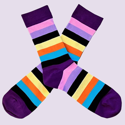 Bassin and Brown Multi Coloured Stripe Socks - Black, Orange, Yellow, Pink, Navy, Lilac and Purple