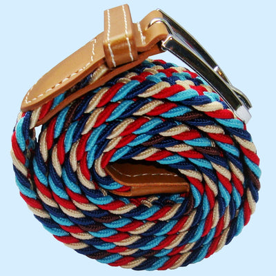 Bassin And Brown Multi Coloured Woven Elasticated Belt -  Blue, Red, Beige and Navy