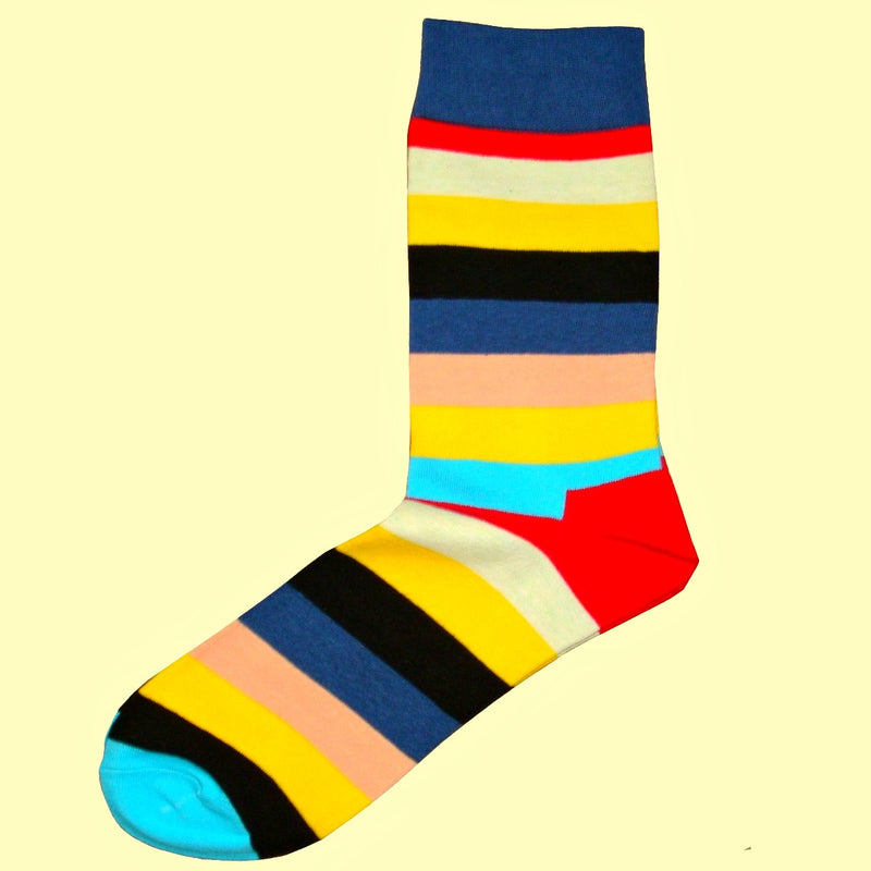 Bassin and Brown Blue, Red, Yellow, Beige, Black and Fawn Multi Coloured Stripe Socks