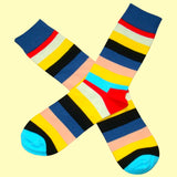 Bassin and Brown Blue, Red, Yellow, Beige, Black and Fawn Multi Coloured Stripe Socks