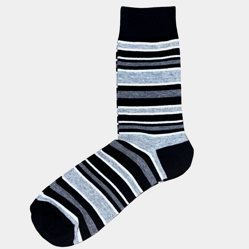 Bassin and Brown Multi Striped Cotton Socks - Black, Charcoal, Grey and White