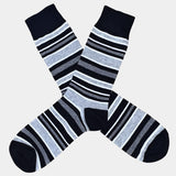 Bassin and Brown Multi Striped Cotton Socks - Black, Charcoal, Grey and White