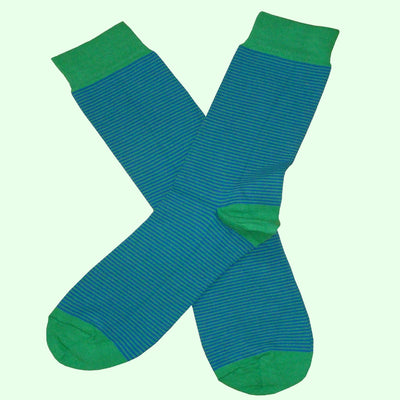 Bassin And Brown Narrow Stripe Cotton Socks - Green And Royal Blue