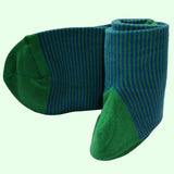 Bassin And Brown Narrow Stripe Cotton Socks - Green And Royal Blue