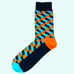 Opitical Check Blue, Orange and Black Cotton Socks