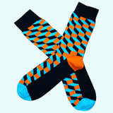 Opitical Check Blue, Orange and Black Cotton Socks