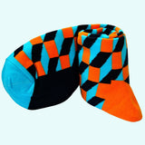Opitical Check Blue, Orange and Black Cotton Socks
