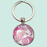 Bassin and Brown Paisley Keyring - Blue and Pink