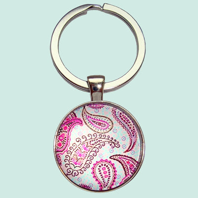 Bassin and Brown Paisley Keyring - Blue and Pink