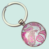 Bassin and Brown Paisley Keyring - Blue and Pink