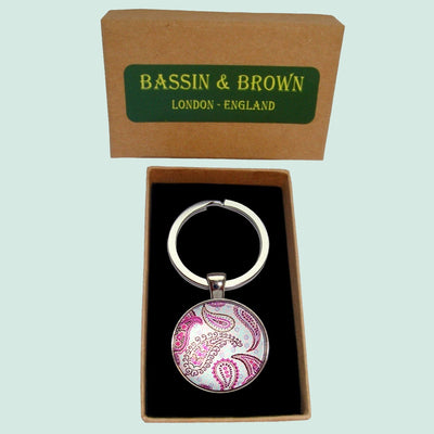 Bassin and Brown Paisley Keyring - Blue and Pink