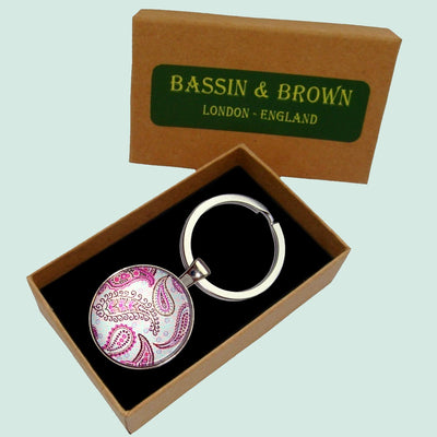 Bassin and Brown Paisley Keyring - Blue and Pink