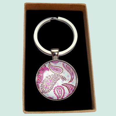 Bassin and Brown Paisley Keyring - Blue and Pink