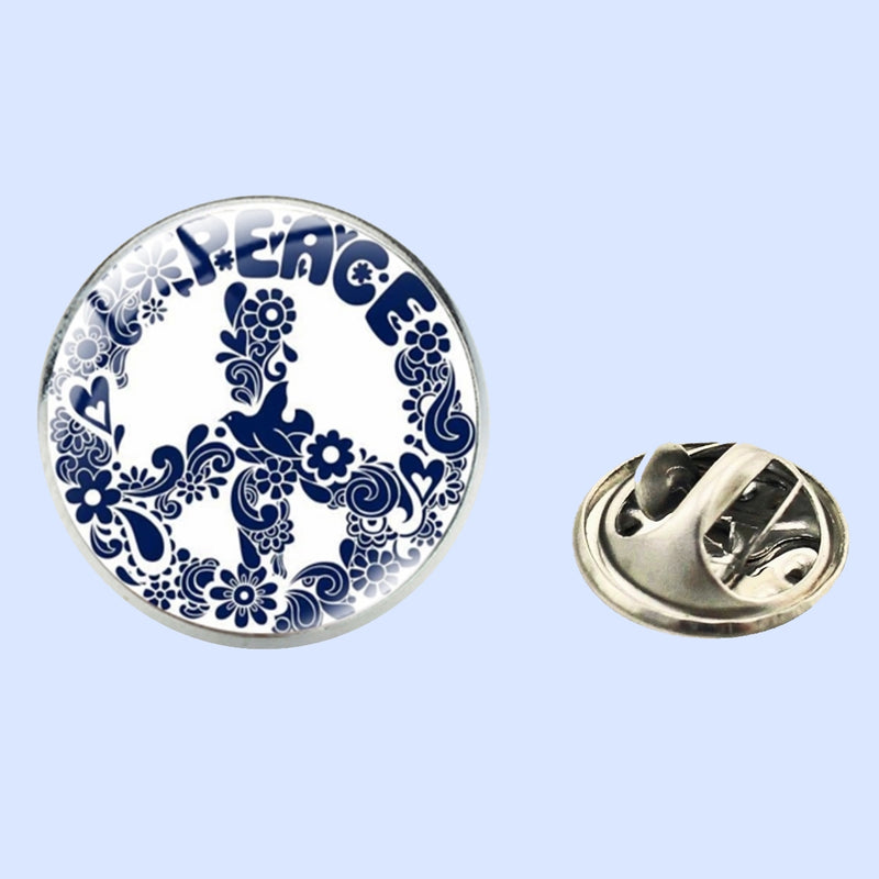 Bassin and Brown Peace Sign Lapel Pin - Blue and White