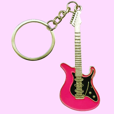 Bassin And Brown Guitar Keyring - Pink, Black And Silver