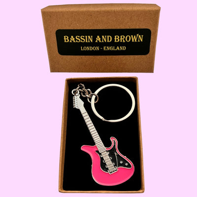 Bassin And Brown Guitar Keyring - Pink, Black And Silver