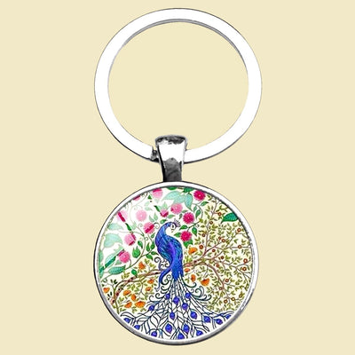 Peacock Tree Keyring - Beige, Blue, Green and Red