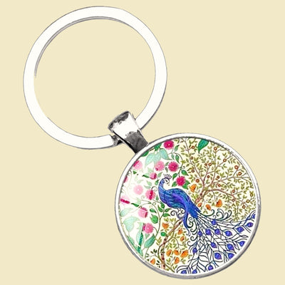 Peacock Tree Keyring - Beige, Blue, Green and Red