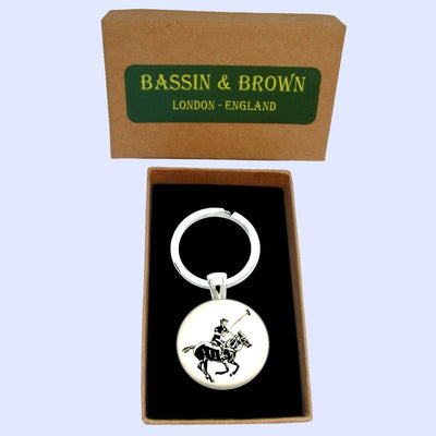 Bassin And Brown Polo Player Keyring - White and Black