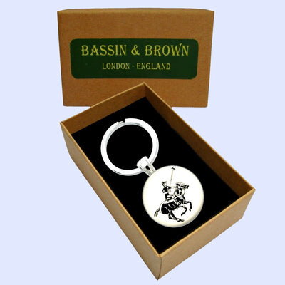 Bassin And Brown Polo Player Keyring - White and Black