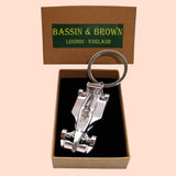 Bassin and Brown Racing Car Keyring - Silver