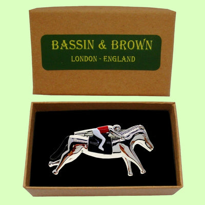 Bassin and Brown Horse Racing Tie Bar -Silver, Black and Red