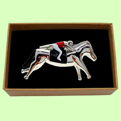 Bassin and Brown Horse Racing Tie Bar -Silver, Black and Red