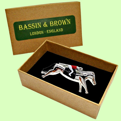 Bassin and Brown Horse Racing Tie Bar -Silver, Black and Red