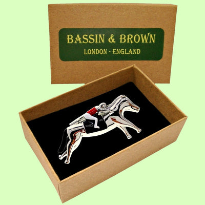 Bassin and Brown Horse Racing Tie Bar -Silver, Black and Red