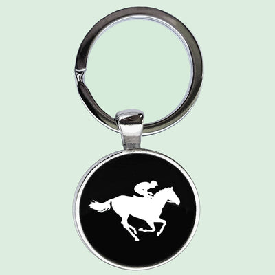 Bassin And Brown Horse Racing Keyring - Black and White