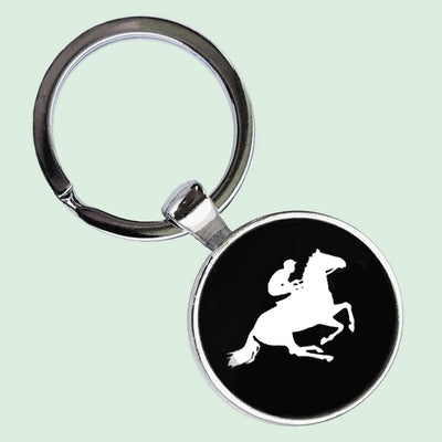 Bassin And Brown Horse Racing Keyring - Black and White