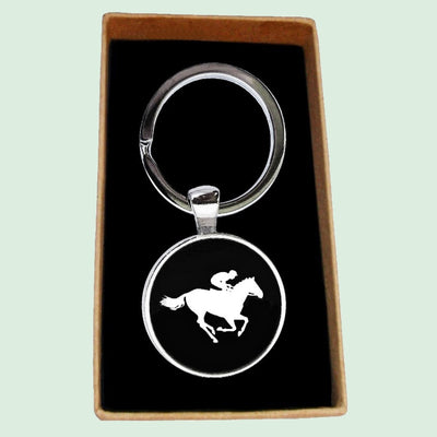Bassin And Brown Horse Racing Keyring - Black and White