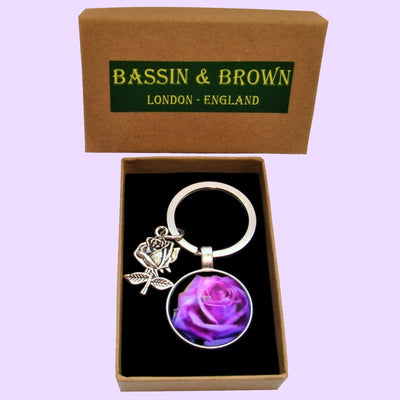 Bassin And Brown Rose Floral Keyring - Purple