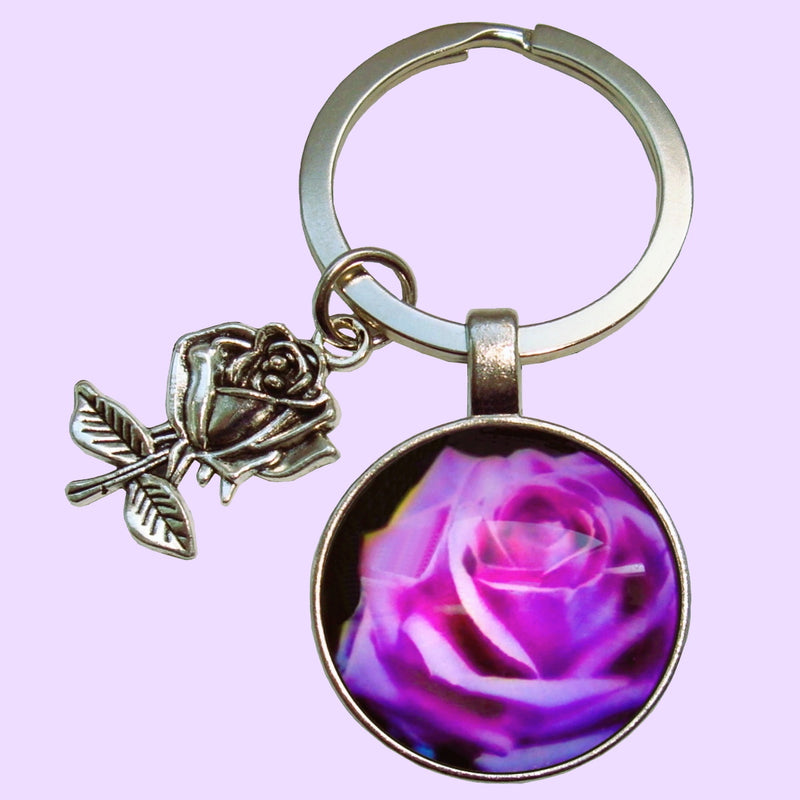 Bassin And Brown Rose Floral Keyring - Purple