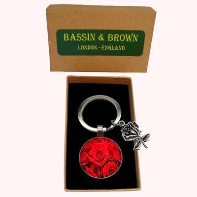 Bassin and Brown Red Roses Keyring