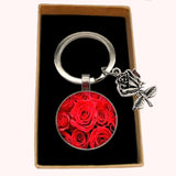 Bassin and Brown Red Roses Keyring