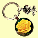 Bassin and Brown Yellow Rose Keyring