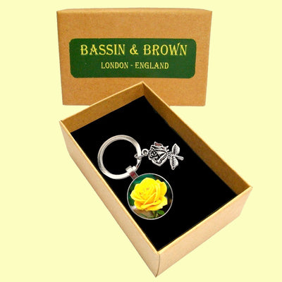 Bassin and Brown Yellow Rose Keyring