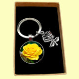 Bassin and Brown Yellow Rose Keyring