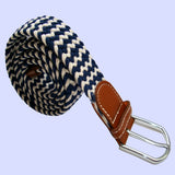 Bassin and Brown Stripe Elasticated Woven Buckle Belt - Navy and White